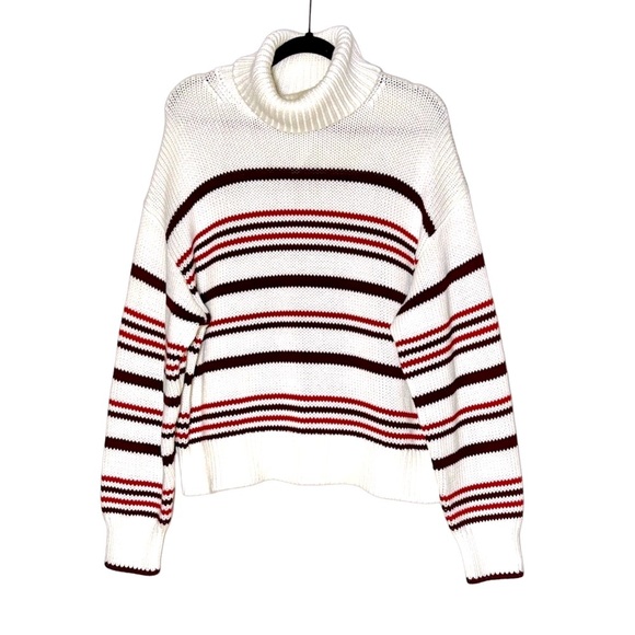 NWT Madewell Ribbed Chunky Turtleneck Sweater in Cabernet Stripe, Sizes S & XL - Picture 6 of 14